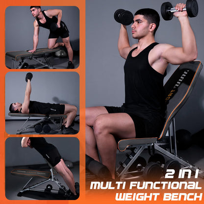 KUYOU Weight Bench, 2 in 1 Workout Bench Roman Chair, Adjustable Weight Bench for Home Gym Strength Training Bench for Full Body Workout