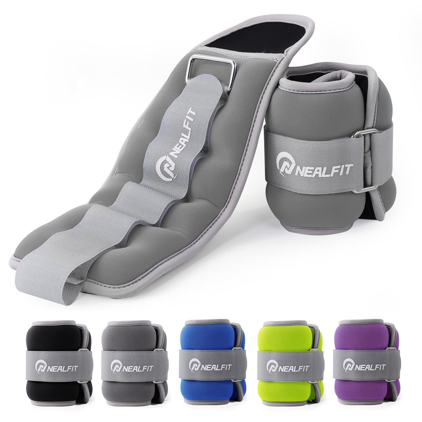 NEALFIT Ankle Weights for Men Women Kids, Leg Arm Wrist Weights with Adjustable Strap for Running, Gymnastics, Aerobics,Gym, Fitness (Gray, 1 lb x 2)