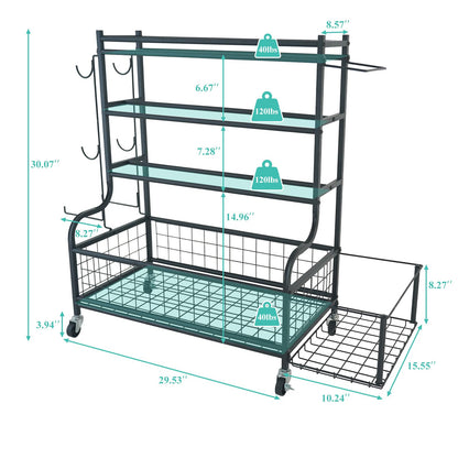 Hiee Dumbbell Rack, Weight Rack for Kettlebells, Heavy-Duty Home Gym Storage Rack for Yoga Mat and Workout Equipment, Storage Holder with Wheels and Hooks (320lb)