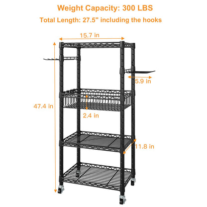 FUTASSI S1 Home Gym Storage, 3-Tier Workout Equipment Organizer with Wheels for Yoga Mats, Foam Roller, Dumbbells, Kettlebells, and Resistance Bands, 47.4" H x 27.5" L x 11.8" D, Black
