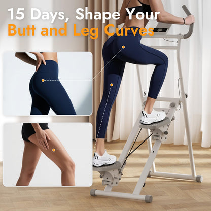 MACYO Stair Stepper for Home Workout - Full-Size Foot Pedals with Tablet Holder, Foldable Stepping Climbers, Easy Assembly, Compact Design for Cardio & Leg Training (White)