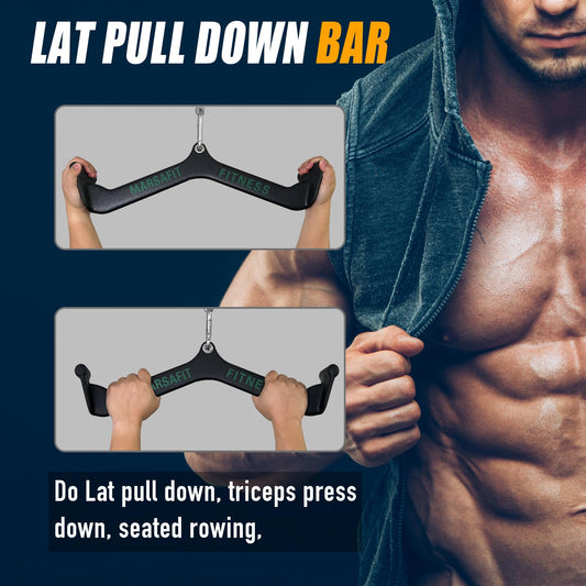 Home Gym Fitness Rowing T-bar V-bar Pulley Cable Machine Attachments, Bicep Curl Tricep LAT Pulldown Bar Back Strength Training Handle Grips LAT Pull Down Bar Press Down Exercises