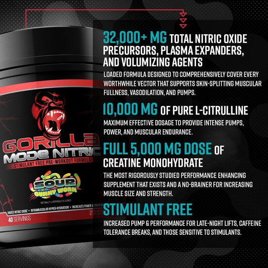 Gorilla Mind - Gorilla Mode Nitric Upgraded Stimulant Free Pre-Workout – Best Tasting and Most Effective Stimulant Free Pre-Workout/Massive Pumps · Vasodilation · Power / 768 Grams (Bombsicle)