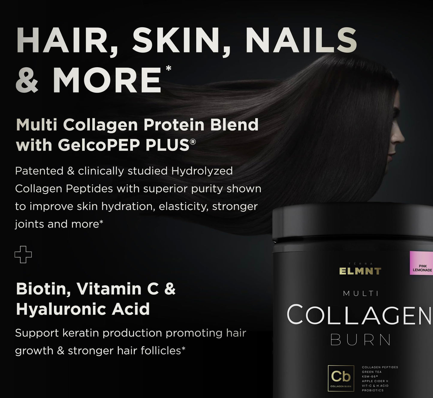 Super Collagen Burn Powder for Women w. Hyaluronic Acid, KSM66, Apple C Vinegar, Probiotics, Biotin - Premium Multi Collagen Peptides Protein for Weight Loss + Beauty Hair Skin Nails (Pink Lemonade)
