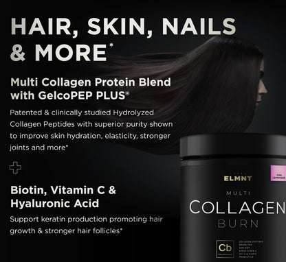 Super Collagen Burn Powder for Women w. Hyaluronic Acid, KSM66, Apple C Vinegar, Probiotics, Biotin - Premium Multi Collagen Peptides Protein for Weight Loss + Beauty Hair Skin Nails (Pink Lemonade)