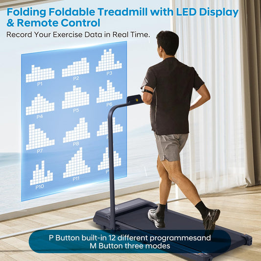 Walking Pad Treadmill with Handles, Folding Foldable Electric Treadmills for Home Small, 3.0HP Walking Pad with Handle Bar, 3 in 1 Portable Under Desk Treadmill with LED Display, 320LBS Capacity