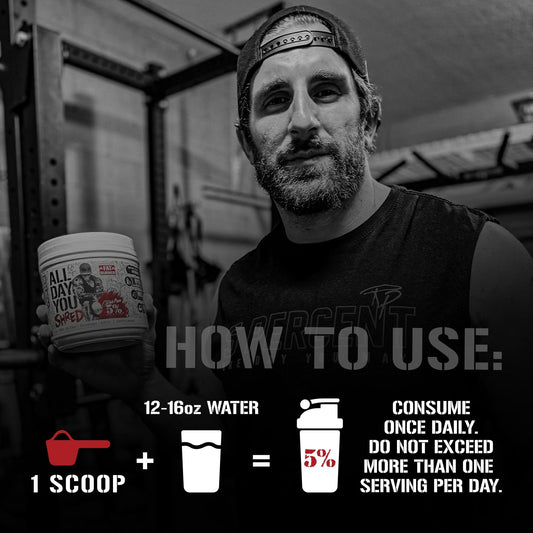 5% Nutrition Rich Piana AllDayYou Shred BCAA Powder | Amino Acid Supplement for Weight Loss | Elite Fat Burning Pre Workout for Energy, Hydration, Endurance & Recovery (Blueberry Lemonade)