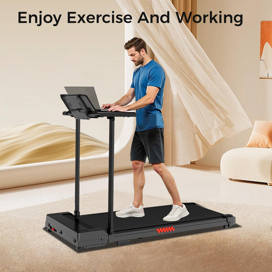 Portable Treadmills for Home, Compact Treadmill with Handles, 3.0HP Electric Walking Pad Treadmill with Removable Desk Workstation, Running Machine for Home Office