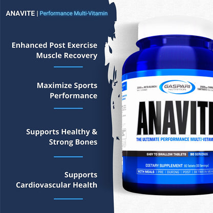 Gaspari Nutrition Anavite - Sports Multi-Vitamin with Amino Acids, Beta-Alanine and L-Carnitine, Enhanced Performance and Recovery, 180 Tablets