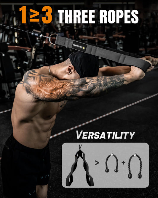 MANUEKLEAR Tricep Rope Cable Attachment Handles, Greater Range of Motion, Tricep Pull Down Rope for Push Downs, Crunches, Facepulls for Professional Gym (Black)