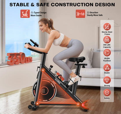 Exercise Bike, Adjustable Magnetic Resistance Stationary Bikes for Home with App Compatible, Silent Indoor Cycling Bike with 350lbs Weight Capacity Comfortable Seat, Digital Monitor & Phone Mount