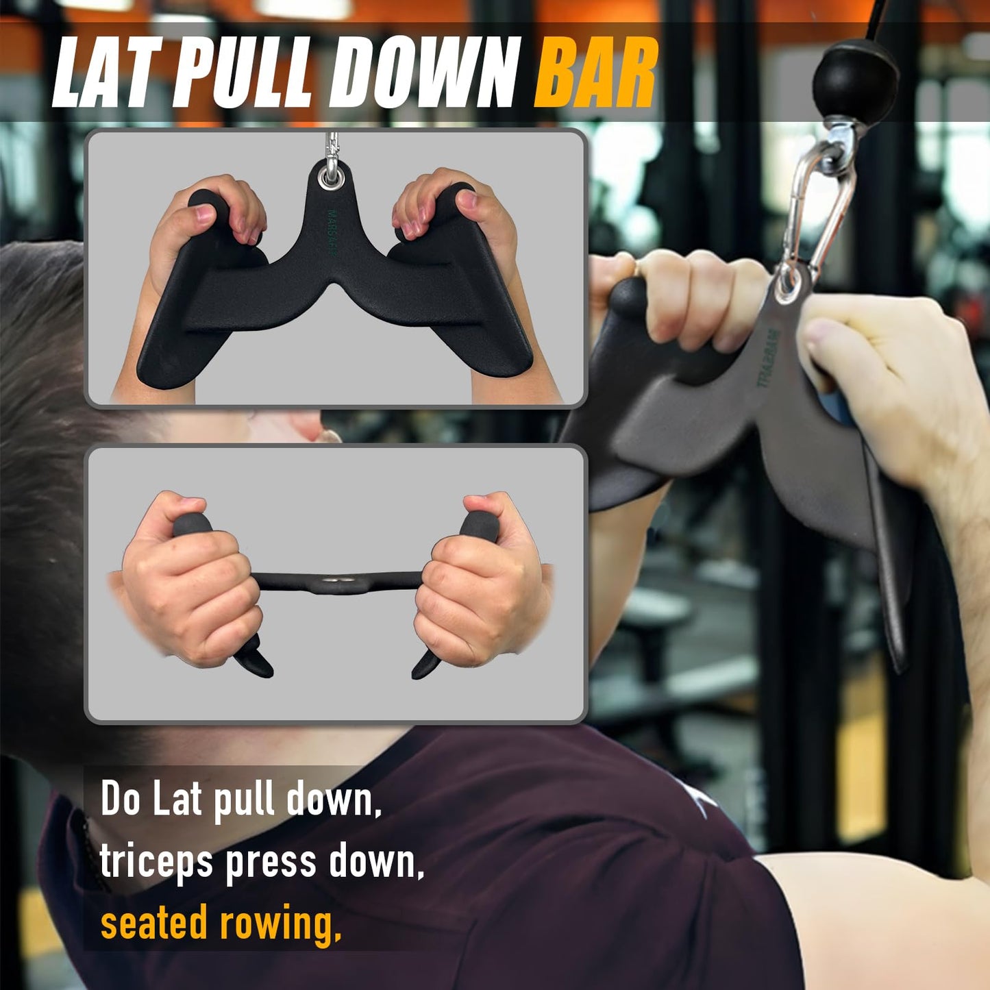Home Gym Fitness Rowing T-bar V-bar Pulley Cable Machine Attachments, Bicep Curl Tricep LAT Pulldown Bar Back Strength Training Handle Grips LAT Pull Down Bar Press Down Exercises
