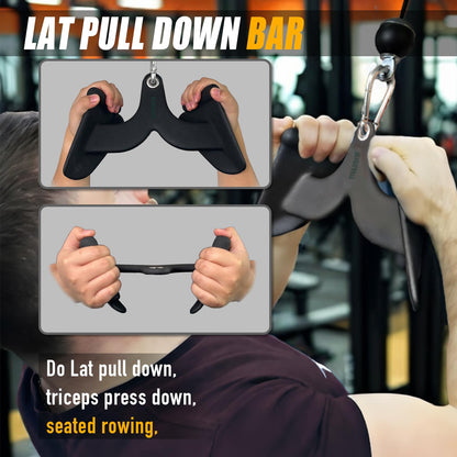 Home Gym Fitness Rowing T-bar V-bar Pulley Cable Machine Attachments, Bicep Curl Tricep LAT Pulldown Bar Back Strength Training Handle Grips LAT Pull Down Bar Press Down Exercises