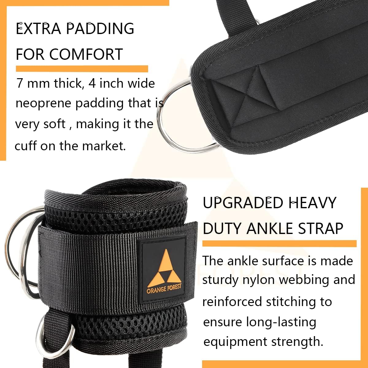 Ankle Strap for Cable Machine (Pair) Adjustable Comfort fit Neoprene and Reinforce 4 D-Rings, Upgraded Ankle Strap Gym Cable Attachment for Glute Kickbacks & Lower Body Exercises fit Women & Men