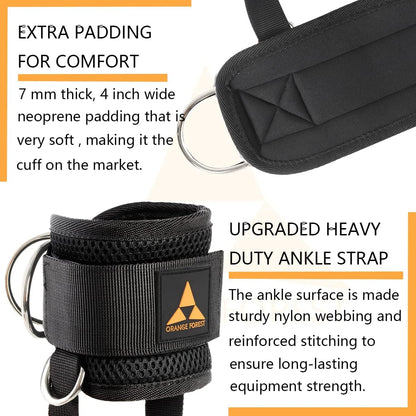 Ankle Strap for Cable Machine (Pair) Adjustable Comfort fit Neoprene and Reinforce 4 D-Rings, Upgraded Ankle Strap Gym Cable Attachment for Glute Kickbacks & Lower Body Exercises fit Women & Men