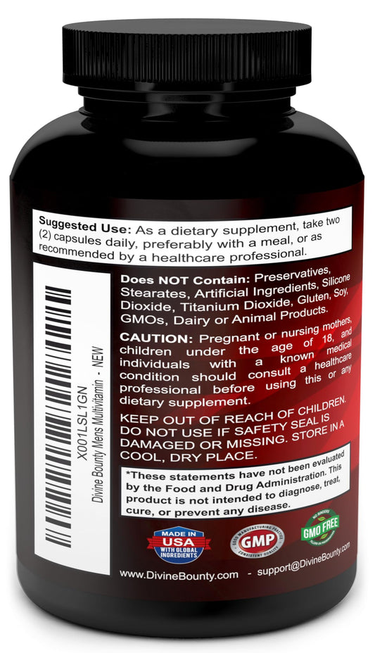Mens Multivitamin – Daily Multivitamin for Men with Vitamin A C D E K B Complex, Calcium, Magnesium, Selenium, Zinc Plus Heart, Brain, Immune, and Men's Multivitamins – 90 Vegetarian Capsules