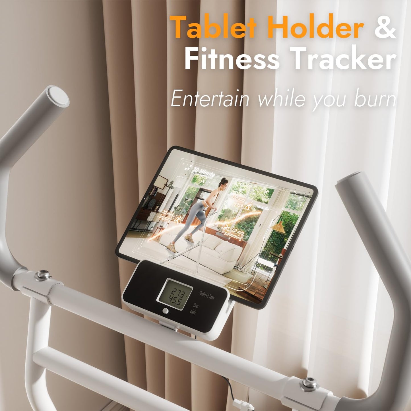 MACYO Stair Stepper for Home Workout - Full-Size Foot Pedals with Tablet Holder, Foldable Stepping Climbers, Easy Assembly, Compact Design for Cardio & Leg Training (White)