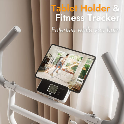MACYO Stair Stepper for Home Workout - Full-Size Foot Pedals with Tablet Holder, Foldable Stepping Climbers, Easy Assembly, Compact Design for Cardio & Leg Training (White)
