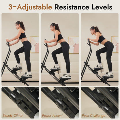 MACYO Stair Stepper for Home Gym Exercise, Adjustable Resistance, Tablet Holder, Compact Folding Cardio Exercise Climber with Extended Step Range, Adjustable Handlebar & Pedals (Black)