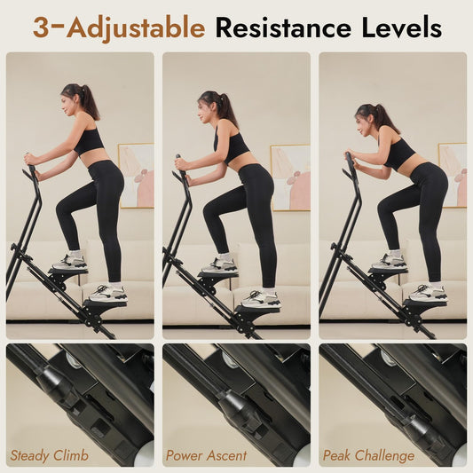 MACYO Stair Stepper for Home Gym Exercise, Adjustable Resistance, Tablet Holder, Compact Folding Cardio Exercise Climber with Extended Step Range, Adjustable Handlebar & Pedals (Black)