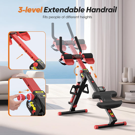 Rowing Machine, 4 in 1 Rowing and Ab Machine with 2 Levels of Workout Resistance, Quiet & Foldable Rower Machine with 3 Adjustable Handle Heights & LCD Monitor, Row Machine for Home Exercise