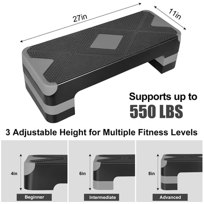 HaoKang Adjustabl Aerobic Stepper Fitness Step Platform Health Workout for Sports Training Black-Grey