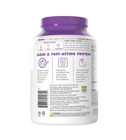 BlueBonnet Nutrition Whey Protein Isolate Powder From Grass Fed Cows, 26g of Protein, No Sugar Added, Gluten & Soy free, kosher Dairy, 2 Lbs, 28 Servings, French Vanilla Flavor