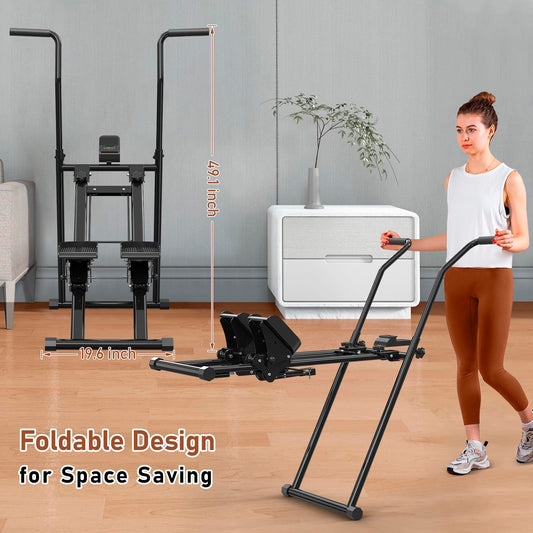 Healfith Stair Stepper for Home,Stair Climber Foldable,Large Pedal Vertical Climber Machine for Full-Body Workout,Steppers for Exercise at Home with 300LBS Loading Capacity (Double handrails-Black)