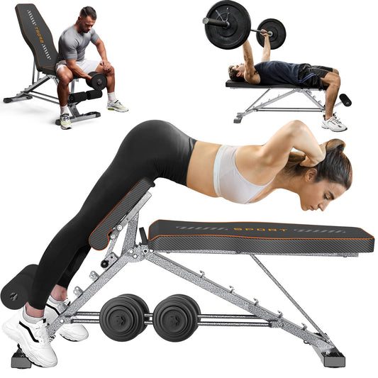 KUYOU Weight Bench, 2 in 1 Workout Bench Roman Chair, Adjustable Weight Bench for Home Gym Strength Training Bench for Full Body Workout