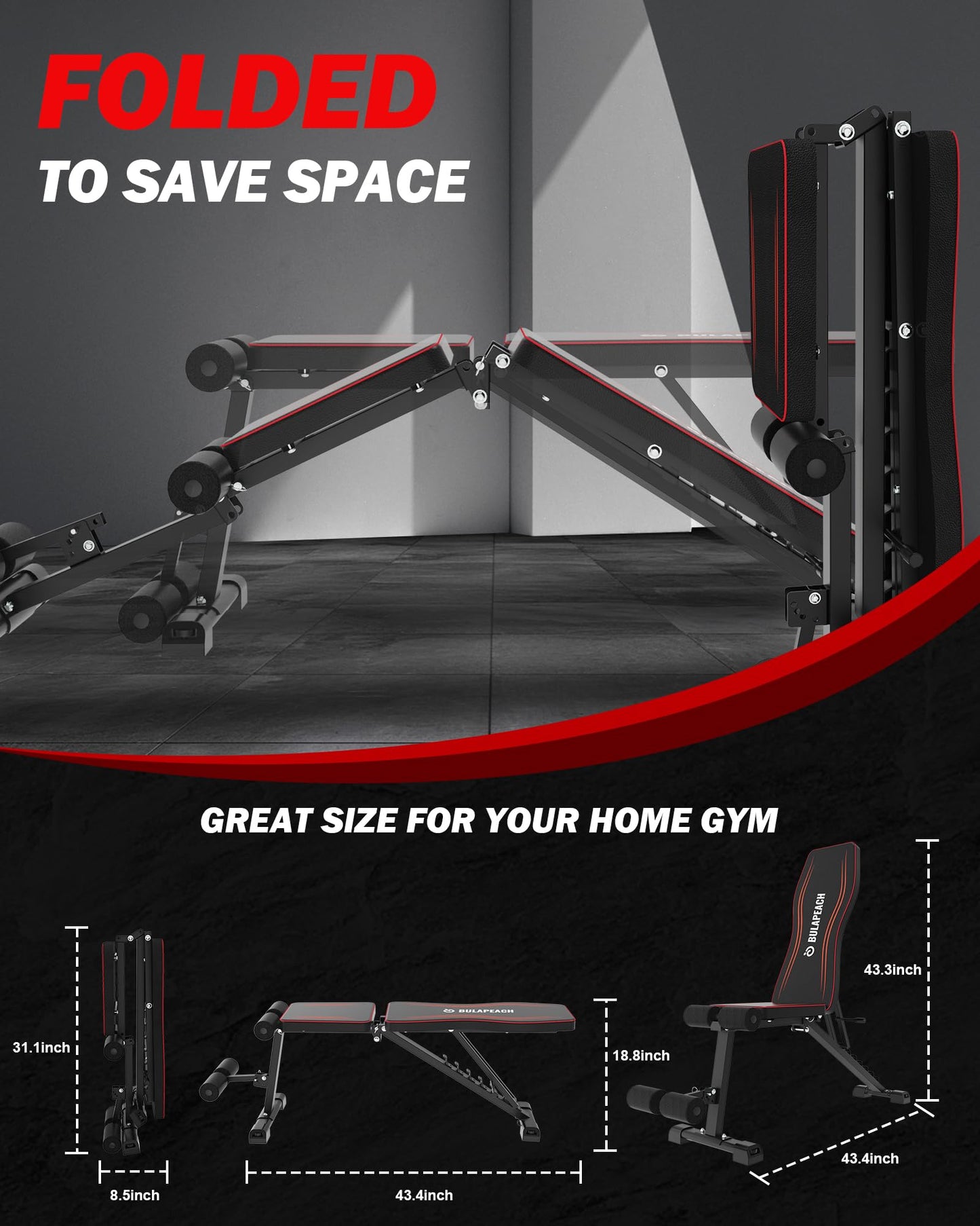 Adjustable Weight Bench Workout Bench for Home Gym, Foldable Workout Bench 700LBS Weight Capacity for Full Body Strength Training,Incline Flat Decline Sit-up Bench (2 Resistance Bands)