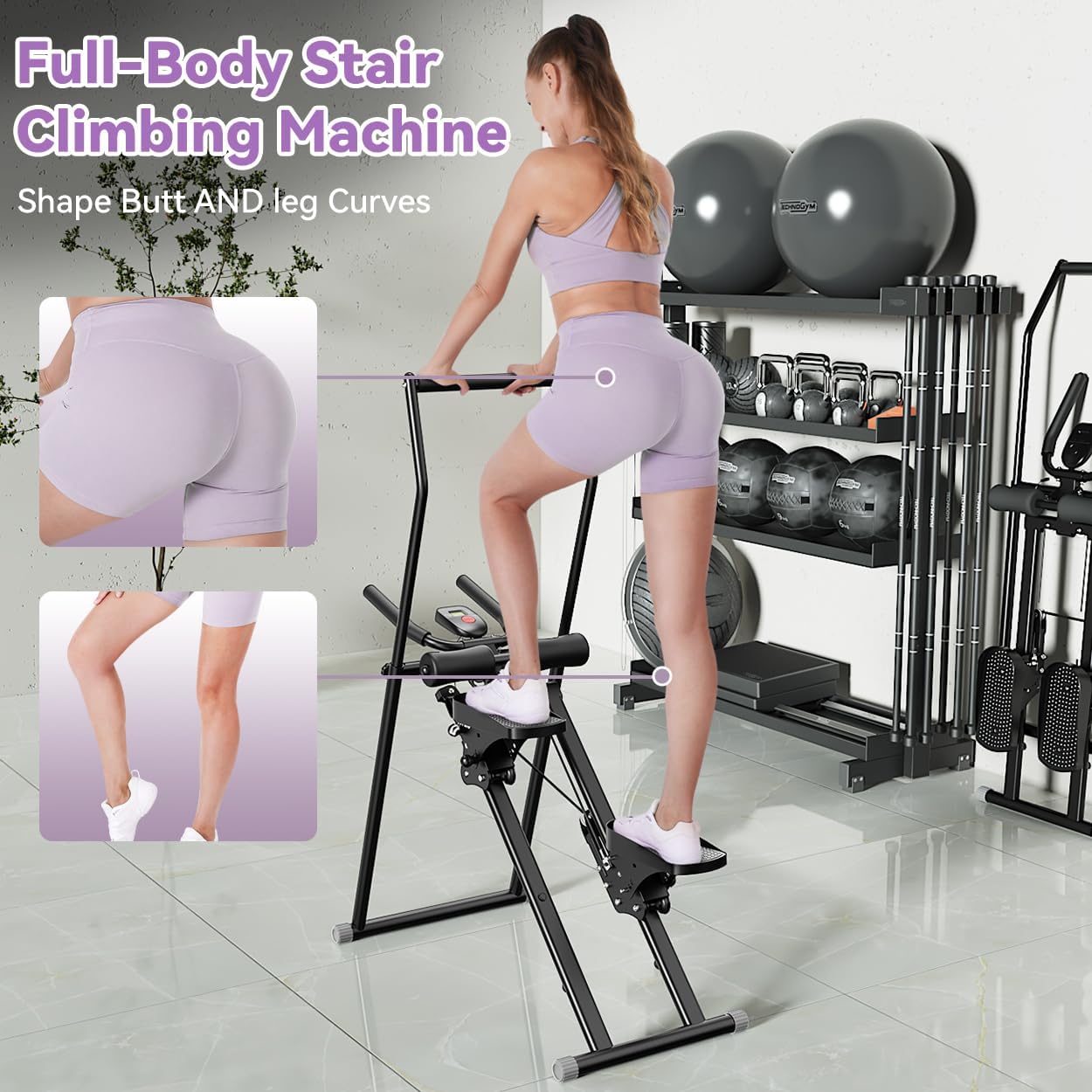 SEWD Foldable Stair Stepper Machine – AB Workout Equipment for Home Gym, Full-Body Cardio Workout Equipment with Adjustable Handlebar & Pedals