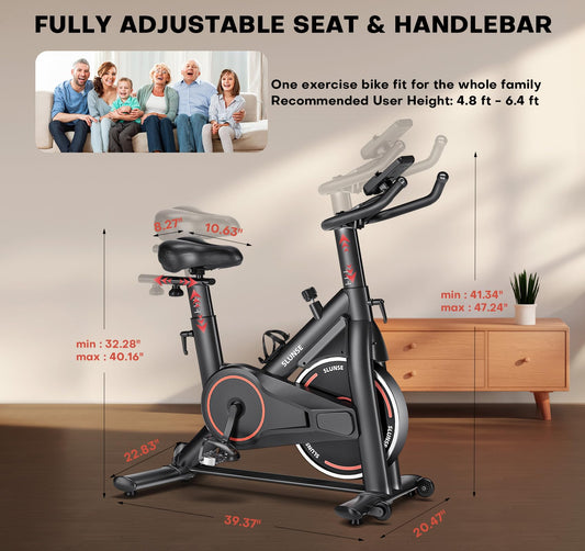 Exercise Bike, Adjustable Magnetic Resistance Stationary Bikes for Home with App Compatible, Silent Indoor Cycling Bike with 350lbs Weight Capacity Comfortable Seat, Digital Monitor & Phone Mount