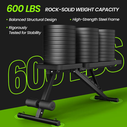 Adjustable Weight Bench for Home Gym, Foldable Workout Bench for Full Body Fitness Dumbbell Exercise, 600LBS Incline Decline Flat Bench with Resistance Bands for Strength Training