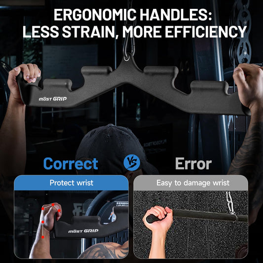 MOST GRIP LAT Pull Down Bar with 6 Ergonomic Handles, Neutral Grip LAT Pulldown Attachments for Whole Back Training, Wide Grip LAT Pulldown Bars for Home Gym Cable