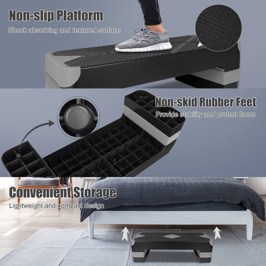 HaoKang Adjustabl Aerobic Stepper Fitness Step Platform Health Workout for Sports Training Black-Grey