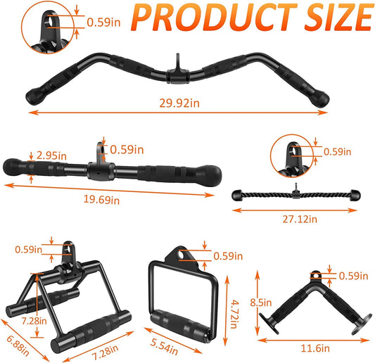 KUKUVI LAT Pulldown Bar Attachments, Cable Machine Accessories for Home Gym, Triceps Pull Down Equipment Weight Fitness & Power Exercise Set for Arm Strength Workout Training - Black
