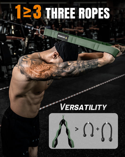 MANUEKLEAR Tricep Rope Cable Attachment Handles, Greater Range of Motion, Tricep Pull Down Rope for Push Downs, Crunches, Facepulls for Professional Gym (Green)