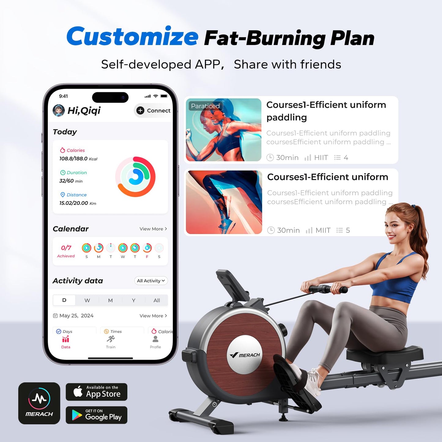 Merach Rowing Machine, Magnetic Rower Machine for Home, 16 Levels of Quiet Resistance, Dual Slide Rail with Max 350lb Weight Capacity, App Compatible with LCD Monitor, Q1S