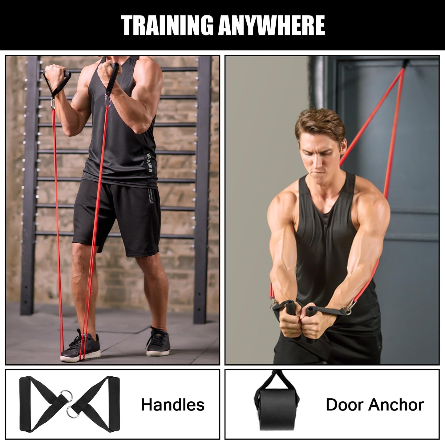 Odoland 5 Packs Pull Up Assist Bands, Pull Up Straps, Resistance Bands with Door Anchor and Handles, Stretch Mobility, Powerlifting and Extra Durable Exercise Bands with eGuide