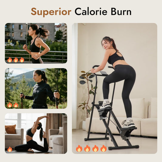 MACYO Stair Stepper for Home Gym Exercise, Adjustable Resistance, Tablet Holder, Compact Folding Cardio Exercise Climber with Extended Step Range, Adjustable Handlebar & Pedals (Black)