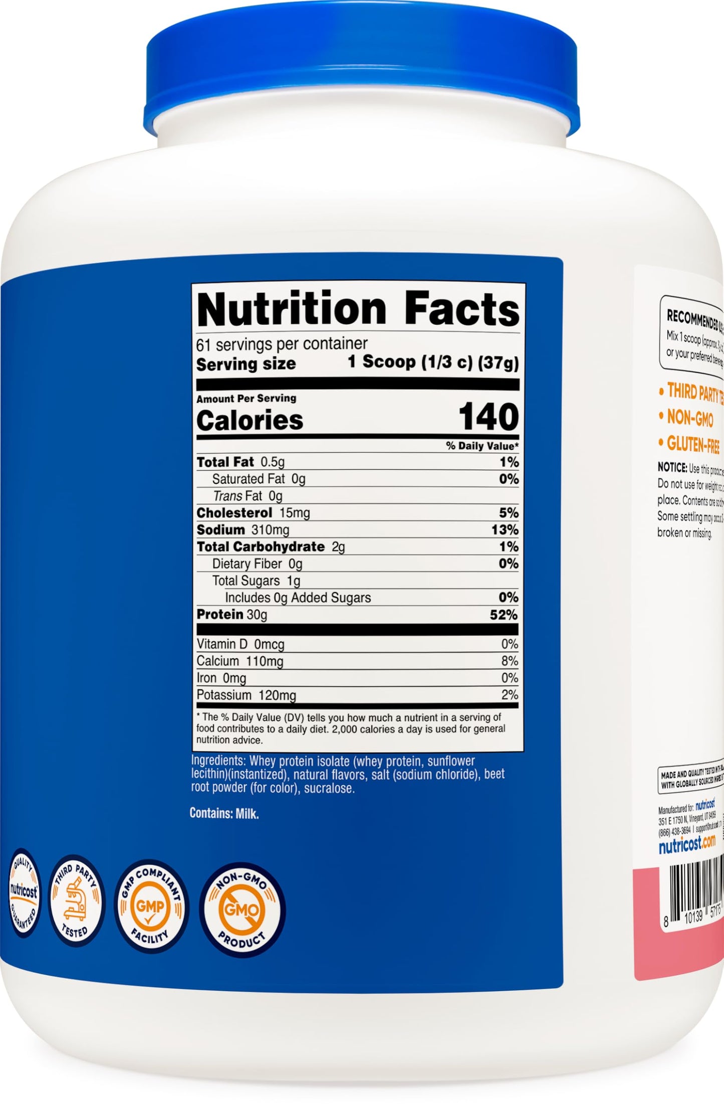 Nutricost Whey Protein Isolate (Strawberry Milkshake) 5LBS