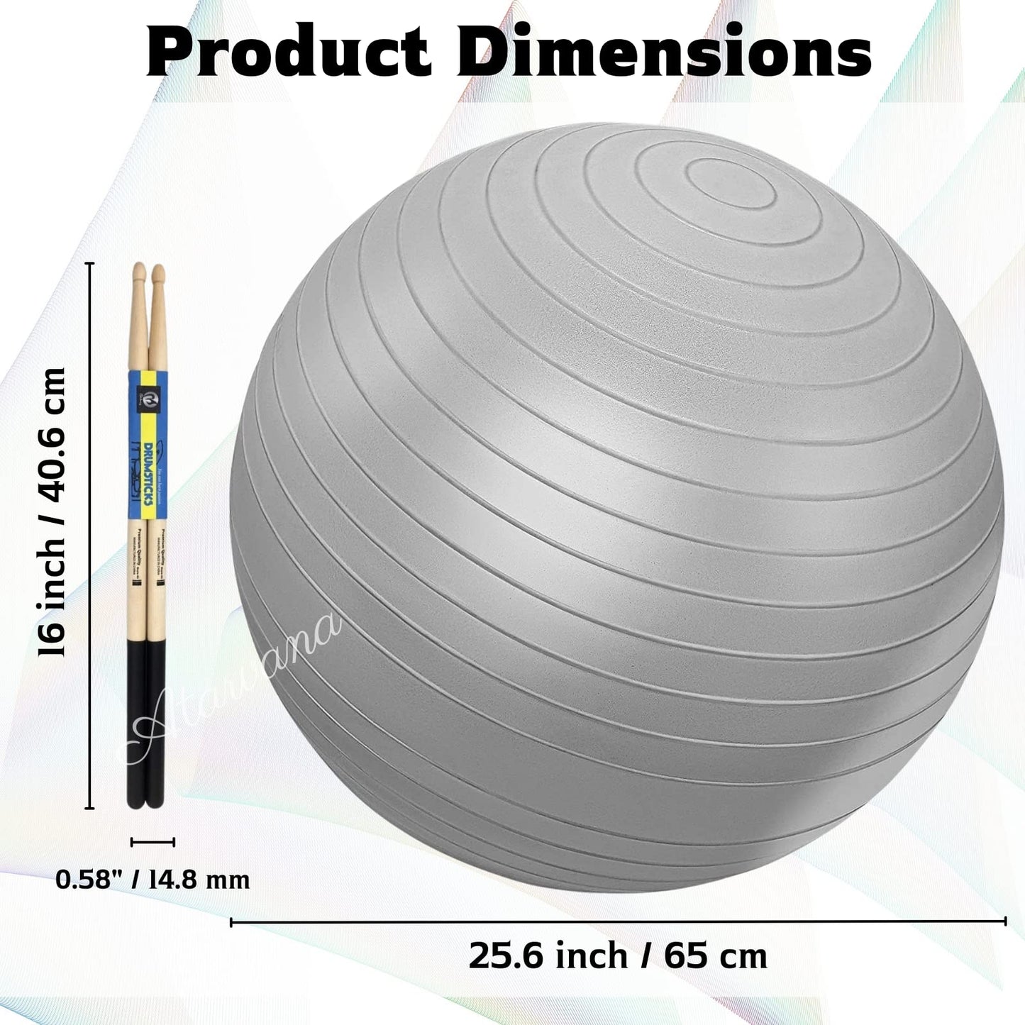 Atarvana Cardio Drumming Equipment Set, Extra Thick Yoga Ball with Pump & 3.2oz Cardio Drumming Sticks with Grips, Aerobic Exercise Ball Drumsticks Workout Set for Stability, Rhythm, Gymnastics