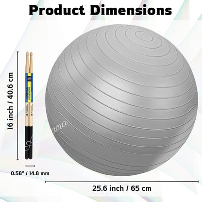 Atarvana Cardio Drumming Equipment Set, Extra Thick Yoga Ball with Pump & 3.2oz Cardio Drumming Sticks with Grips, Aerobic Exercise Ball Drumsticks Workout Set for Stability, Rhythm, Gymnastics