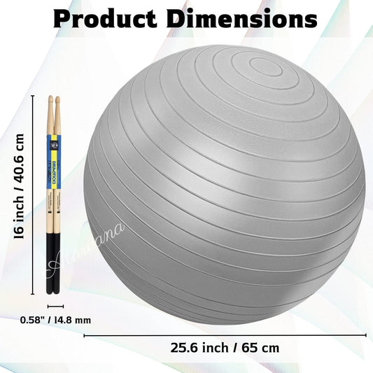 Atarvana Cardio Drumming Equipment Set, Extra Thick Yoga Ball with Pump & 3.2oz Cardio Drumming Sticks with Grips, Aerobic Exercise Ball Drumsticks Workout Set for Stability, Rhythm, Gymnastics
