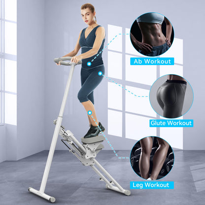 Healfith Stair Stepper for Home,Stair Climber Foldable,Large Pedal Vertical Climber Machine for Full-Body Workout,Steppers for Exercise at Home with 300LBS Loading Capacity (Single handrail-White)