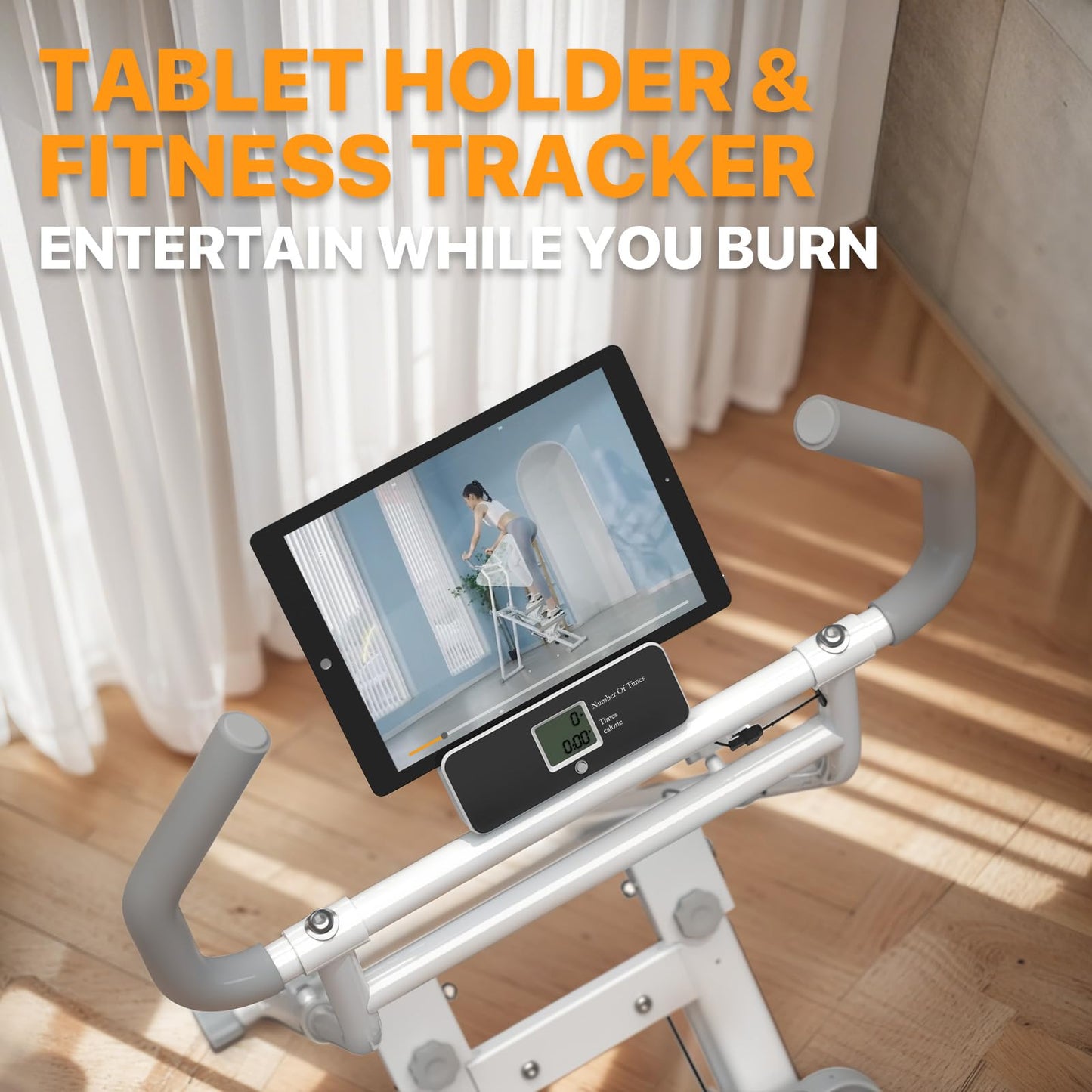 MACYO Stair Stepper for Home Workout - Full-Size Foot Pedals with Tablet Holder, Foldable Stepping Climbers, Easy Assembly, Compact Design for Cardio & Leg Training (White)