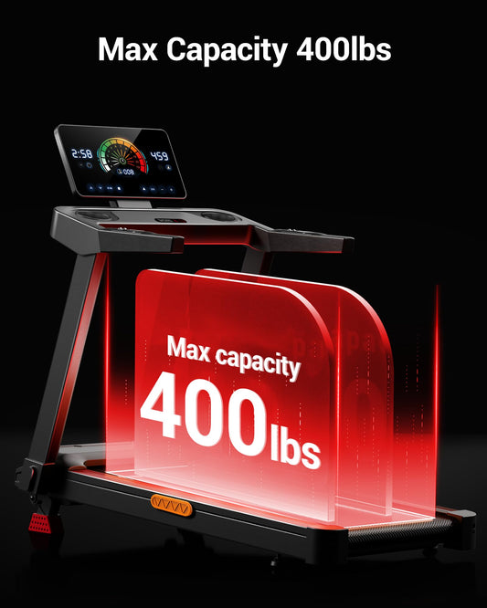 UMAY Fitness Treadmill with 3-Level Incline, Treadmills for Home Auto Folding with Pulse Sensors, 300 LBS Capacity, 3.0HP Quiet Brushless, Max 8.7 MPH (Treadmill with handrail) (Black with Screen)