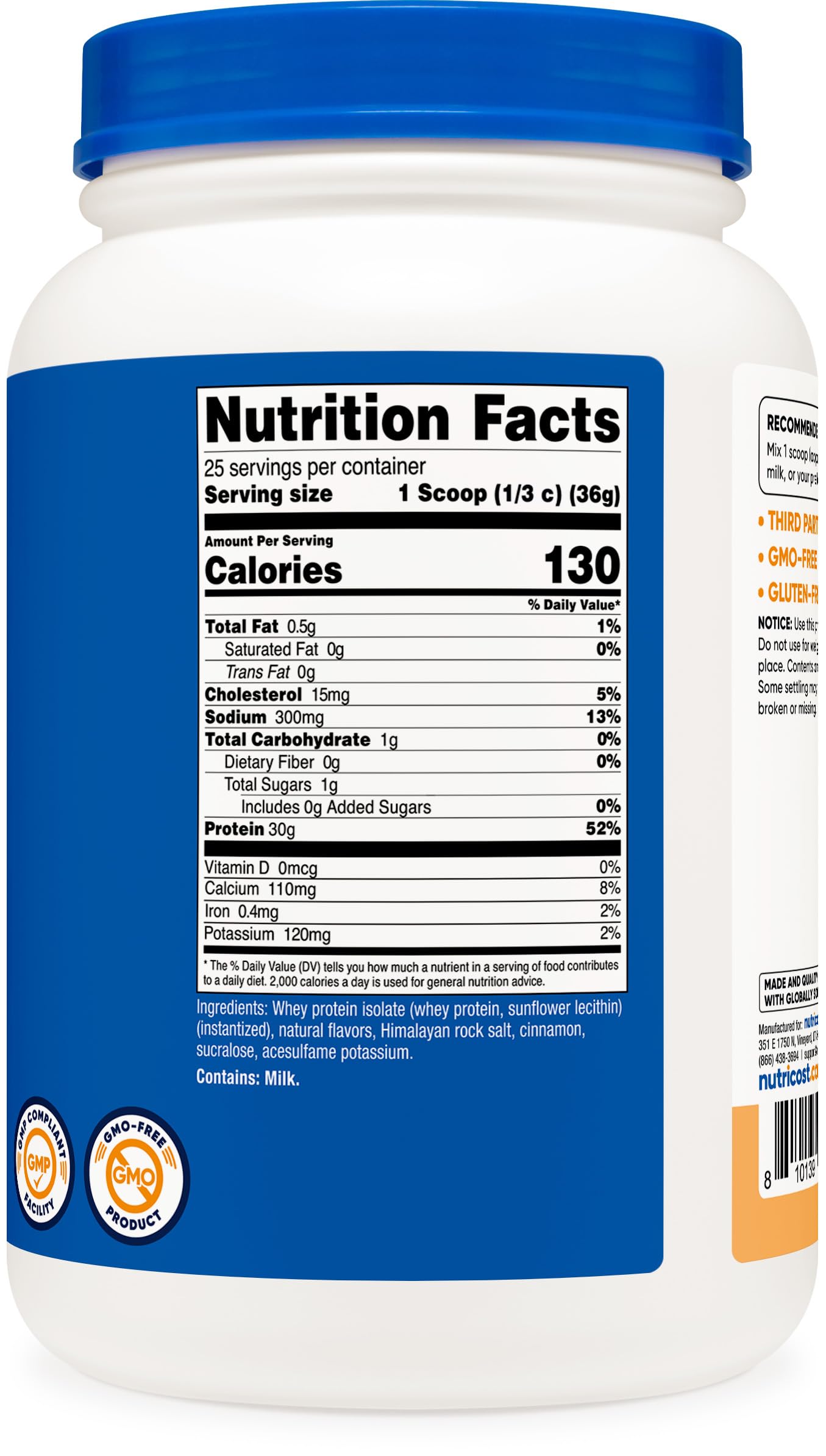 Nutricost Whey Protein Isolate 2 LB Churro Flavored - GMO-Free, Gluten-Free