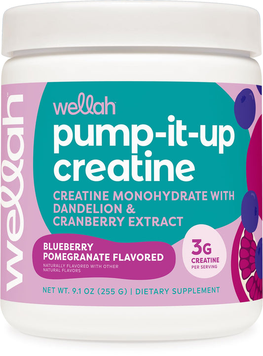 Wellah Pump-It-Up Creatine (50 Servings, Blueberry Pomegranate) - Creatine Monohydrate with Dandelion, & Cranberry Extract