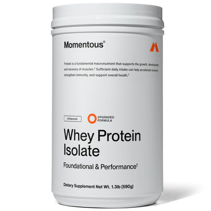 Momentous Essential Grass-Fed Whey Protein Powder - 20g Whey Isolate Protein - NSF Certified for Sport - Gluten-Free - 24 Servings for Essential Everyday Use, Unflavored (Package May Vary)